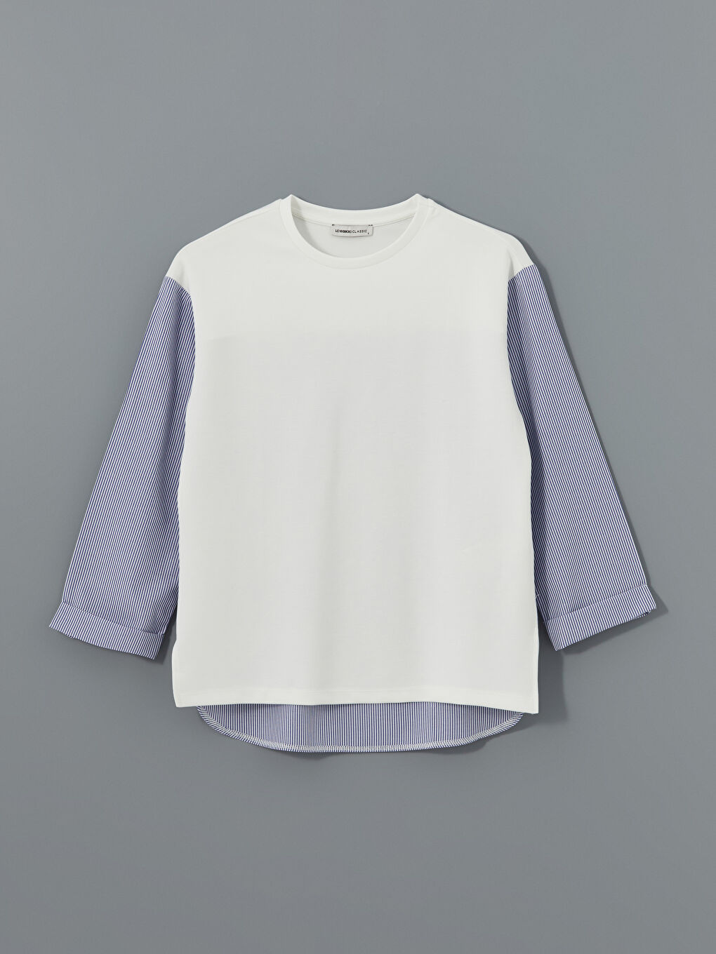 LCWAIKIKI Classic Ekru Bisiklet Yaka Çizgili Kadın Sweatshirt - 4