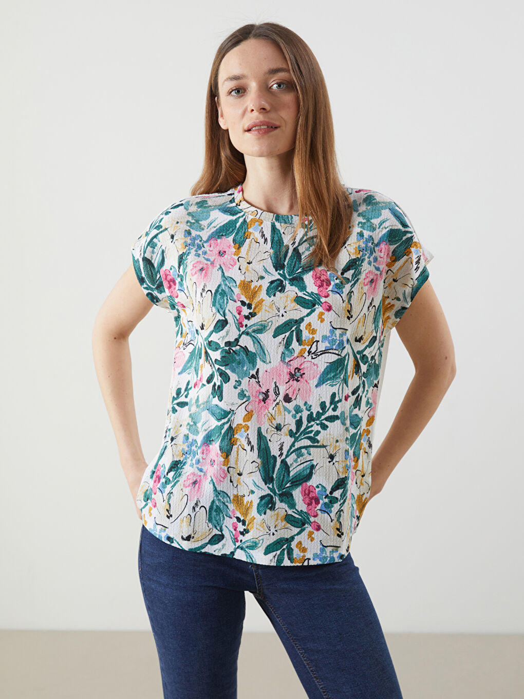 Crew Neck Floral Women's T-Shirt -S5AT07Z8-LRF