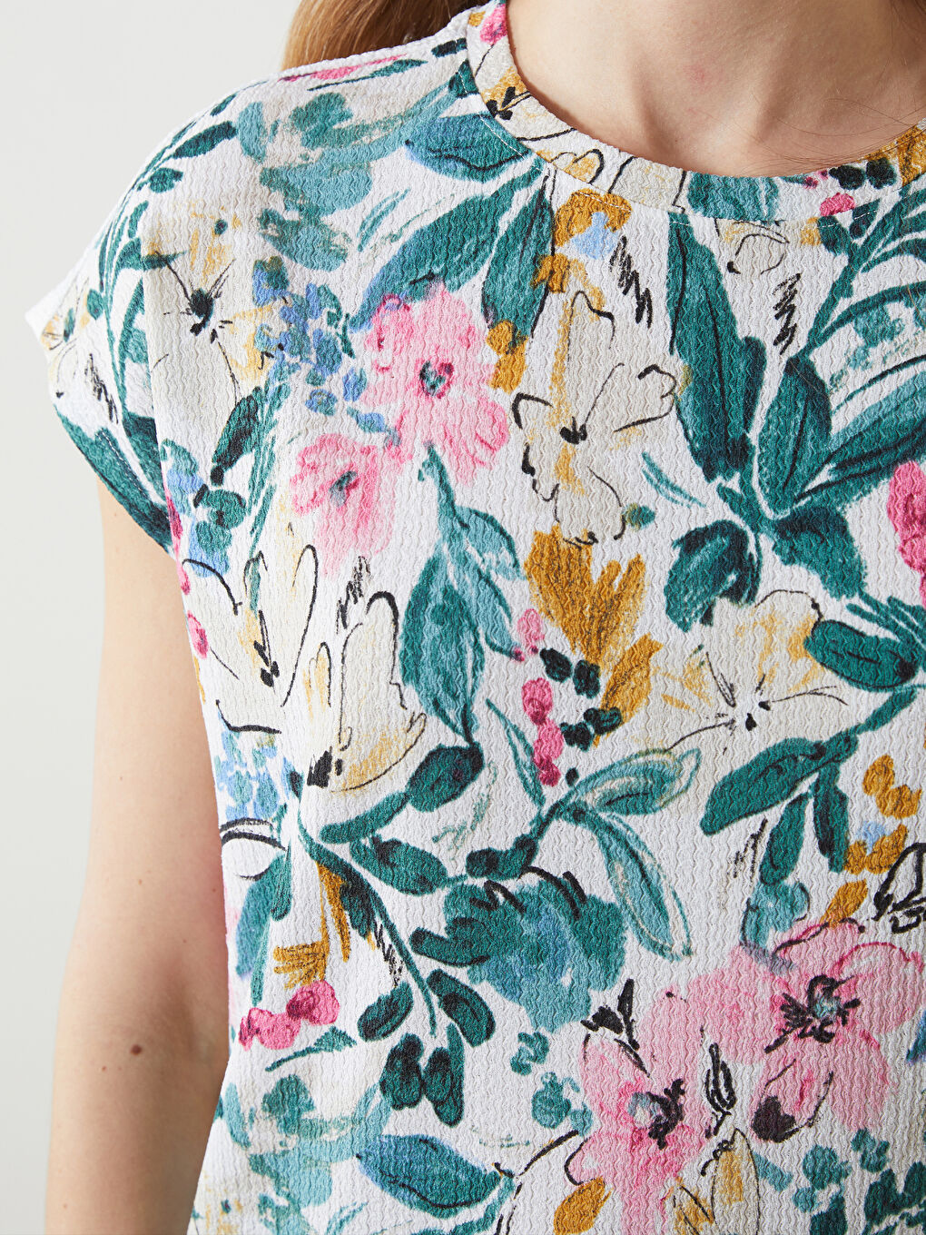 Crew Neck Floral Women's T-Shirt -S5AT07Z8-LRF