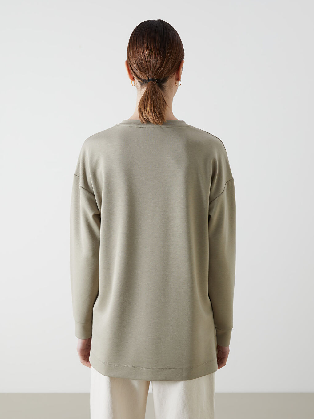 Haki Bisiklet Yaka Nakışlı Kadın Tunik-3