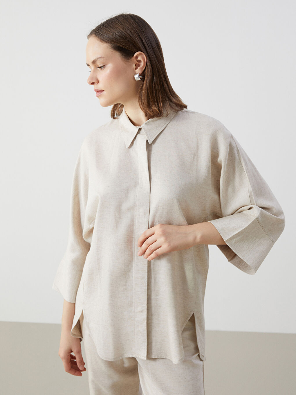 Oversize Linen Blend Women's Shirt Tunic