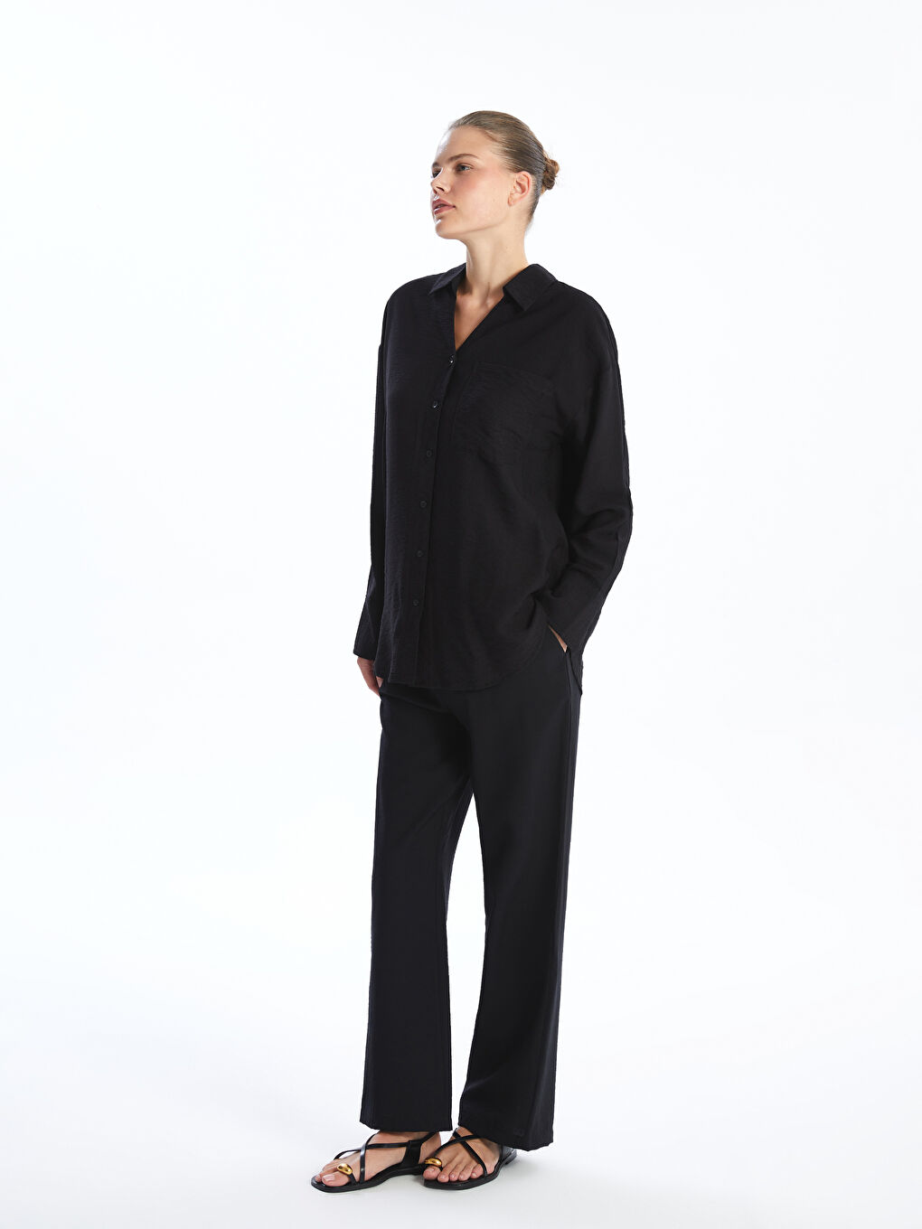 LCW Comfort Loose Fit Armürlü Büzgülü Kadın Gömlek -S5AT91Z8-CVL