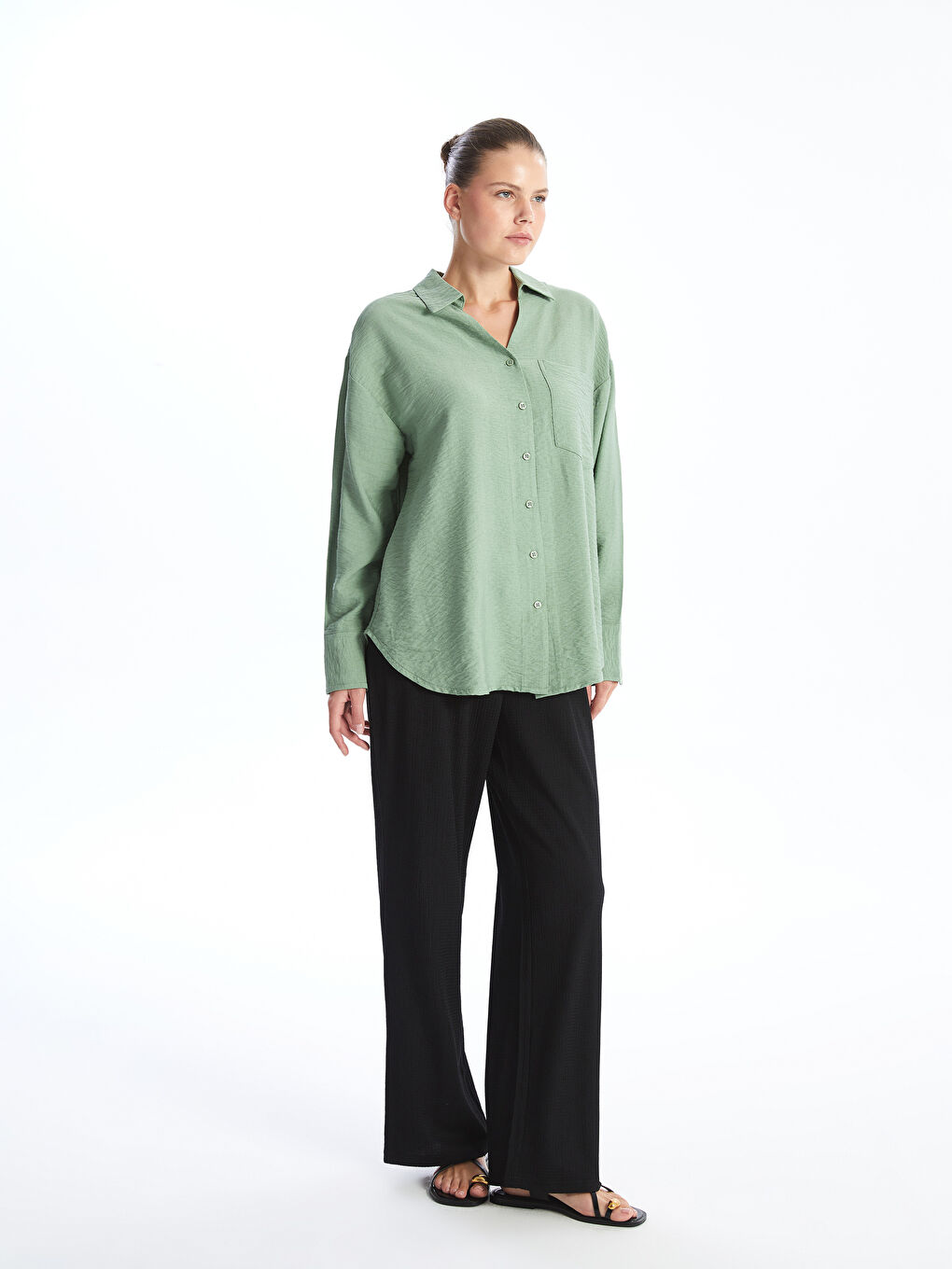 Loose Fit Dobby Gathered Women's Shirt -S5AT91Z8-FJY