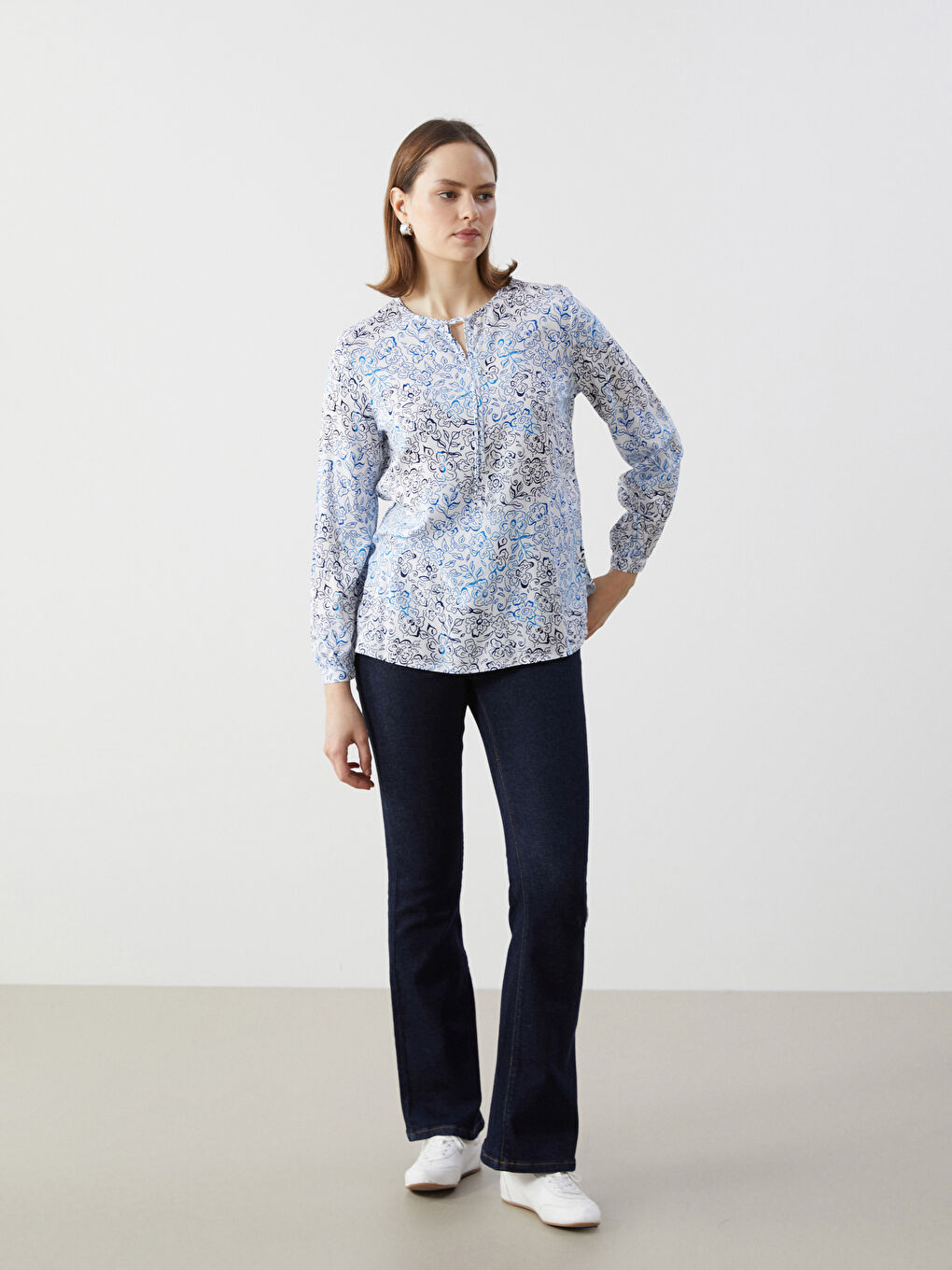 Tie Neck Patterned Women's Blouse -S5AT93Z8-LQQ