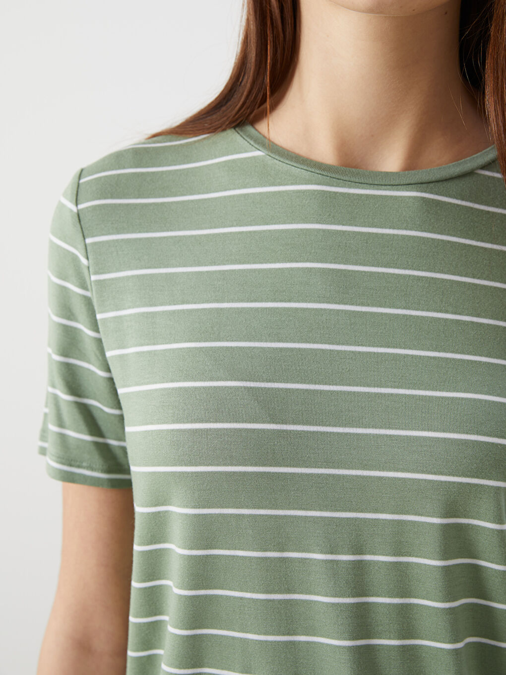 Crew Neck Striped Jersey Women's T-Shirt -S5AT96Z8-GBN