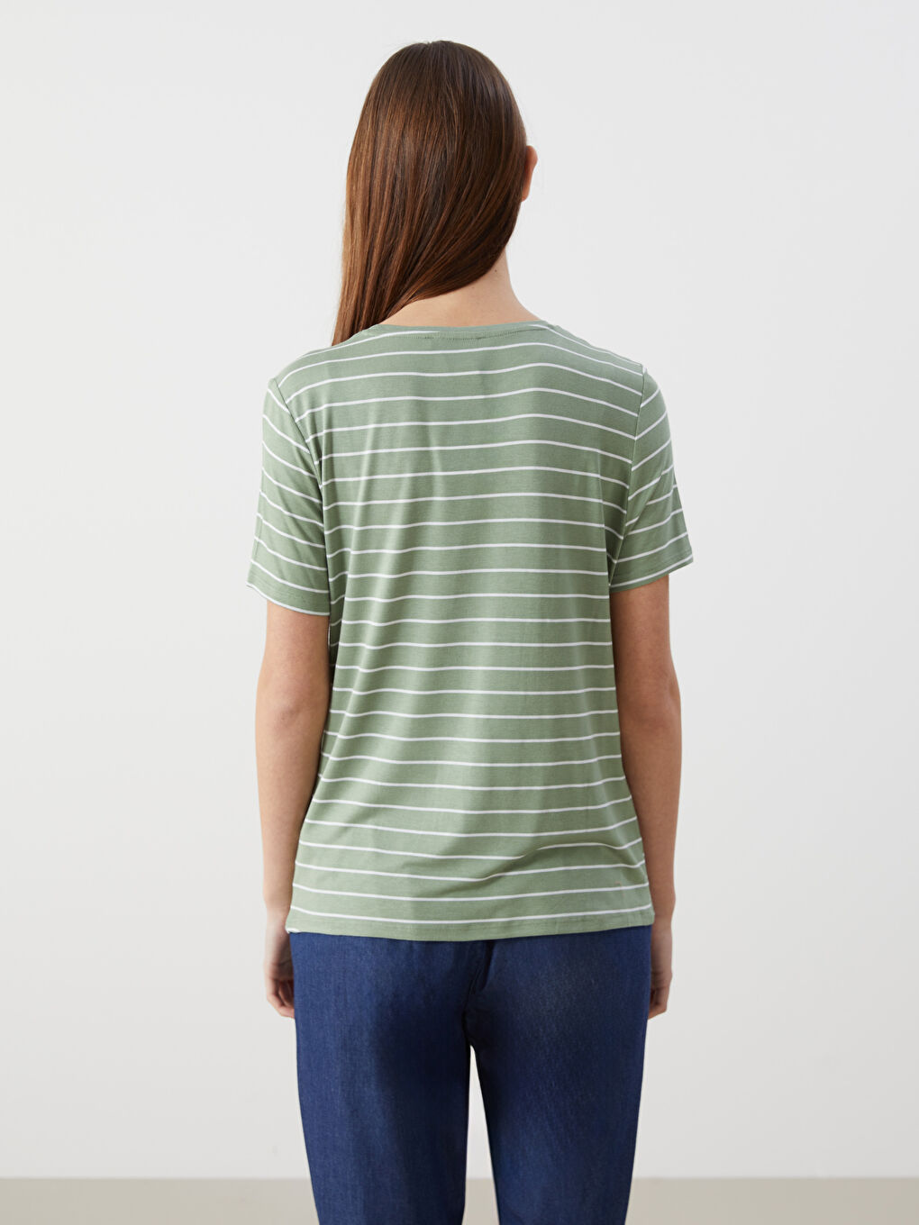 Crew Neck Striped Jersey Women's T-Shirt -S5AT96Z8-GBN
