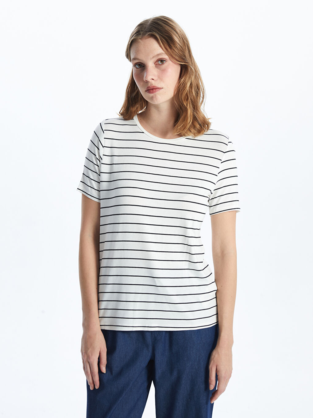 Crew Neck Striped Jersey Women's T-Shirt -S5AT96Z8-LJX
