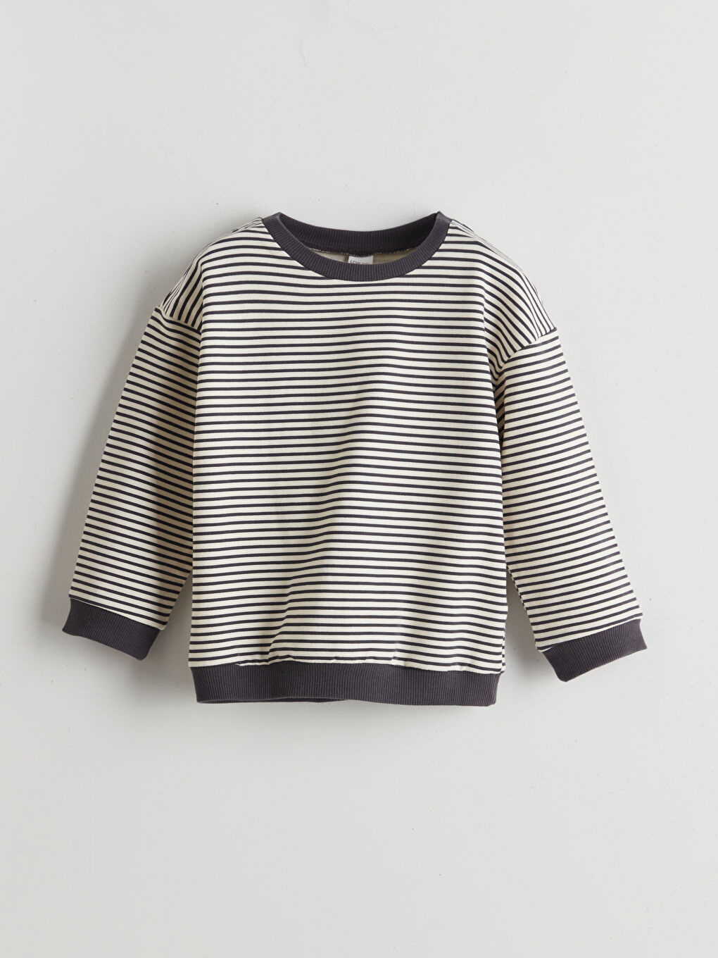 Antrasit Bisiklet Yaka Çizgili Erkek Bebek Sweatshirt