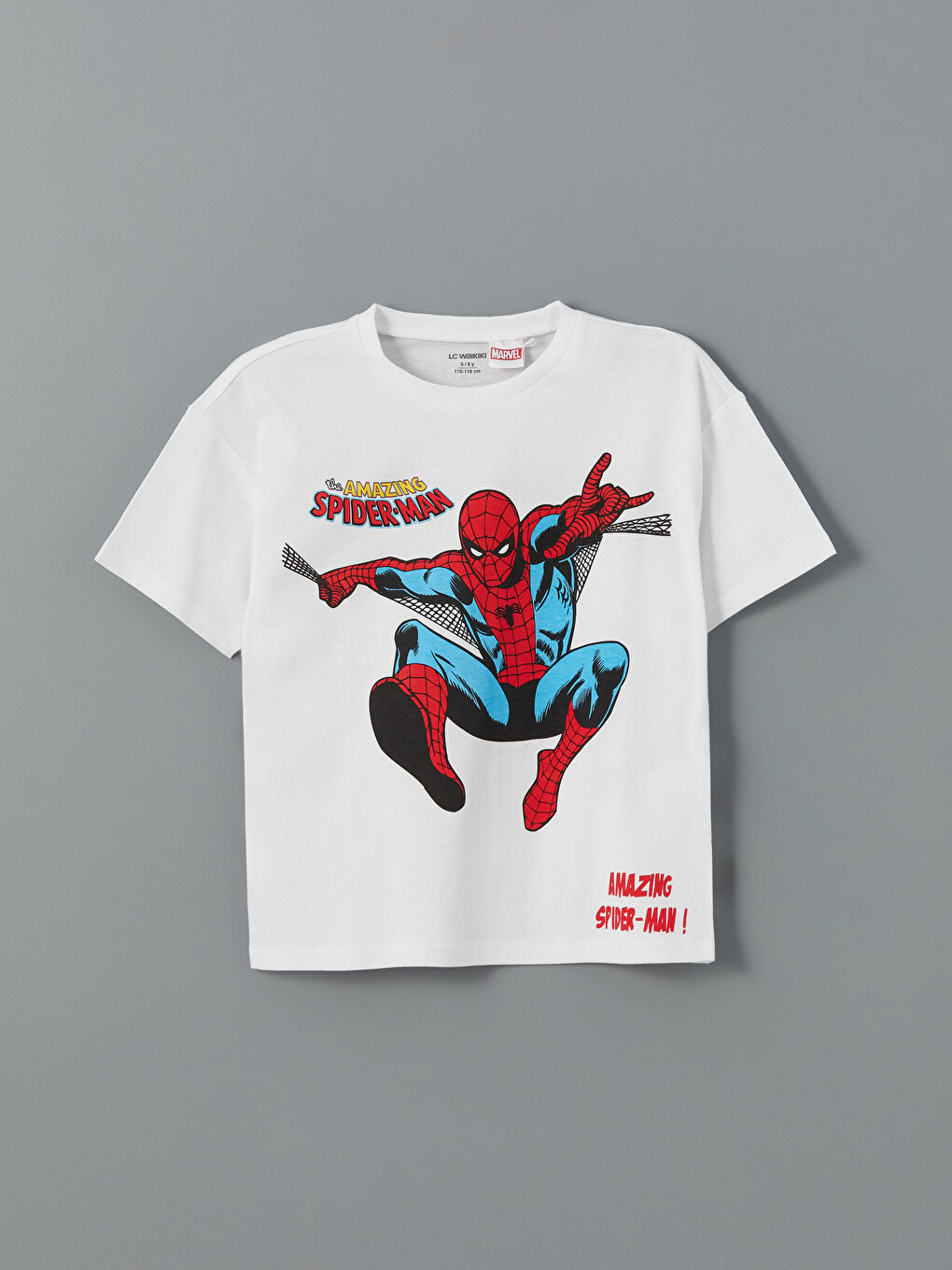 Beyaz Bisiklet Yaka Spider-Man Baskılı Erkek Çocuk Tişört