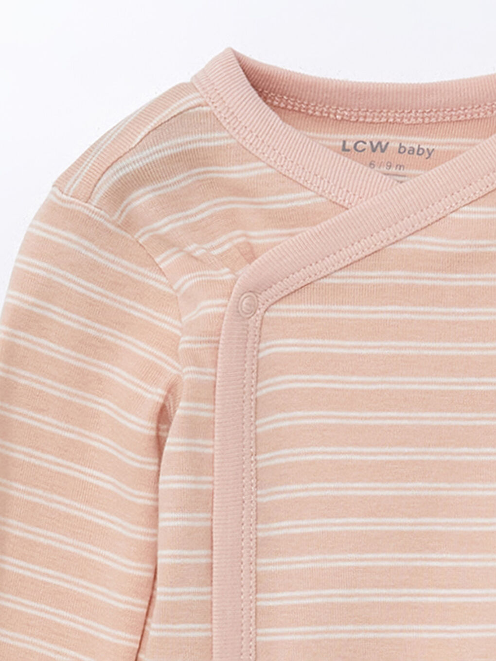 Pembe Çizgili Uzun Kollu Kız Bebek Çıtçıtlı Bodysuit-2