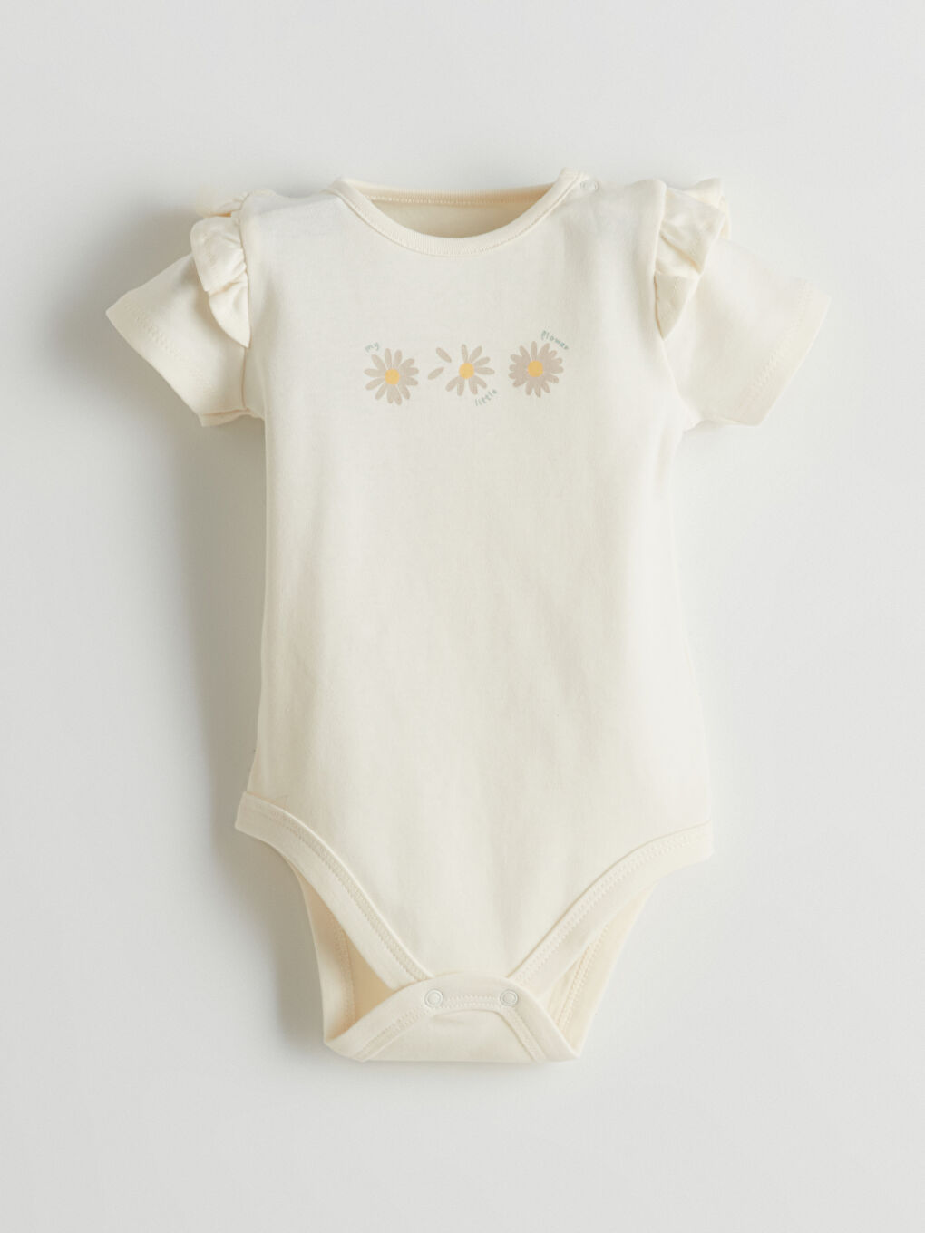 Ekru Bisiklet Yaka Baskılı Kız Bebek Çıtçıtlı Bodysuit