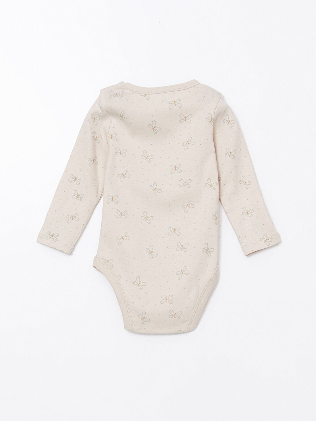 Ekru Kelebek Baskılı Kız Bebek Çıtçıtlı Body-2