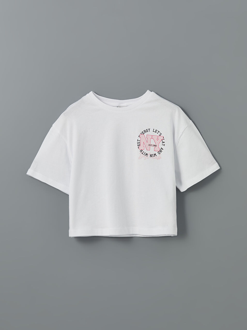 Beyaz Bisiklet Yaka Kız Çocuk Tişört