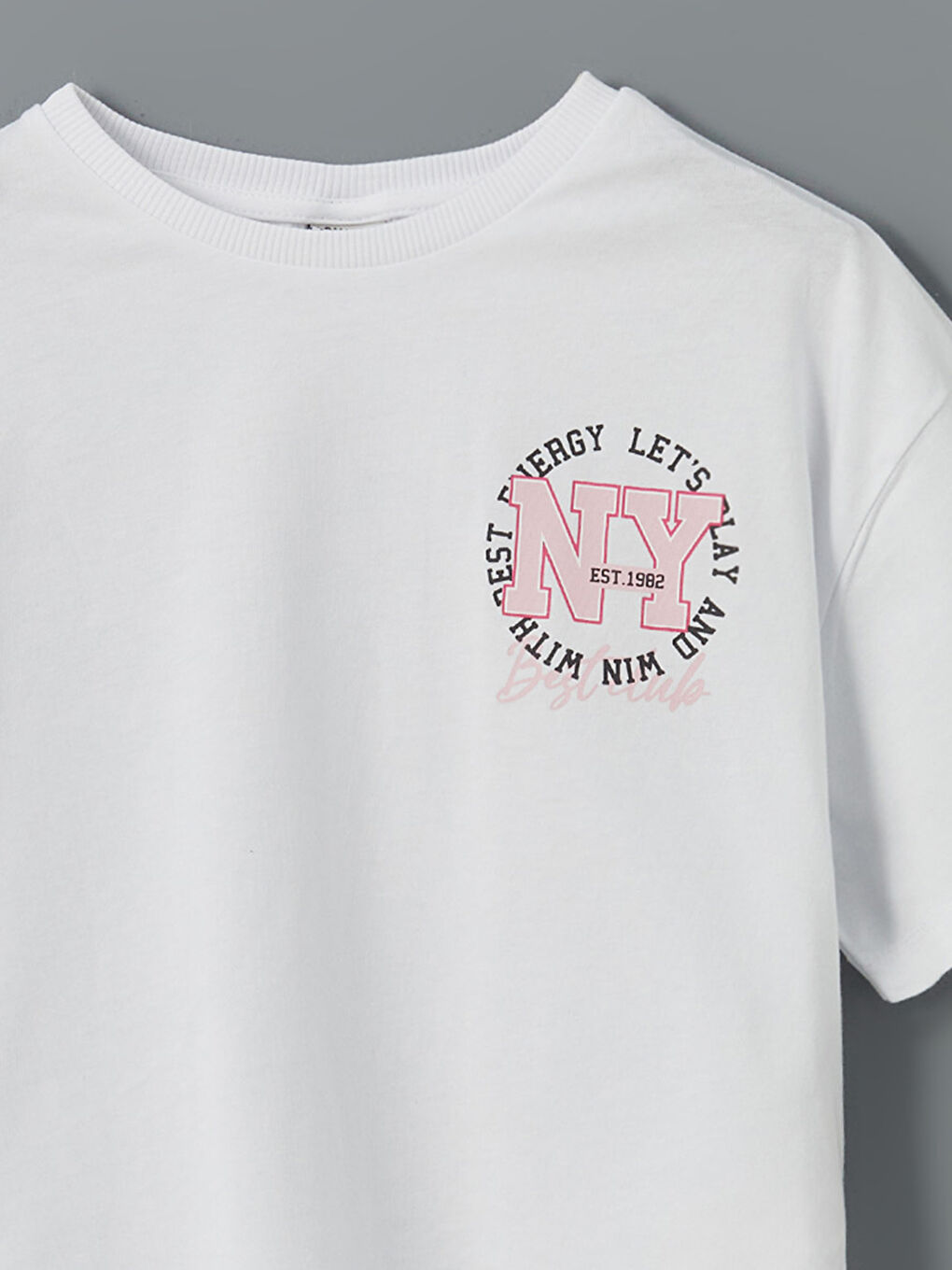 Beyaz Bisiklet Yaka Kız Çocuk Tişört-2