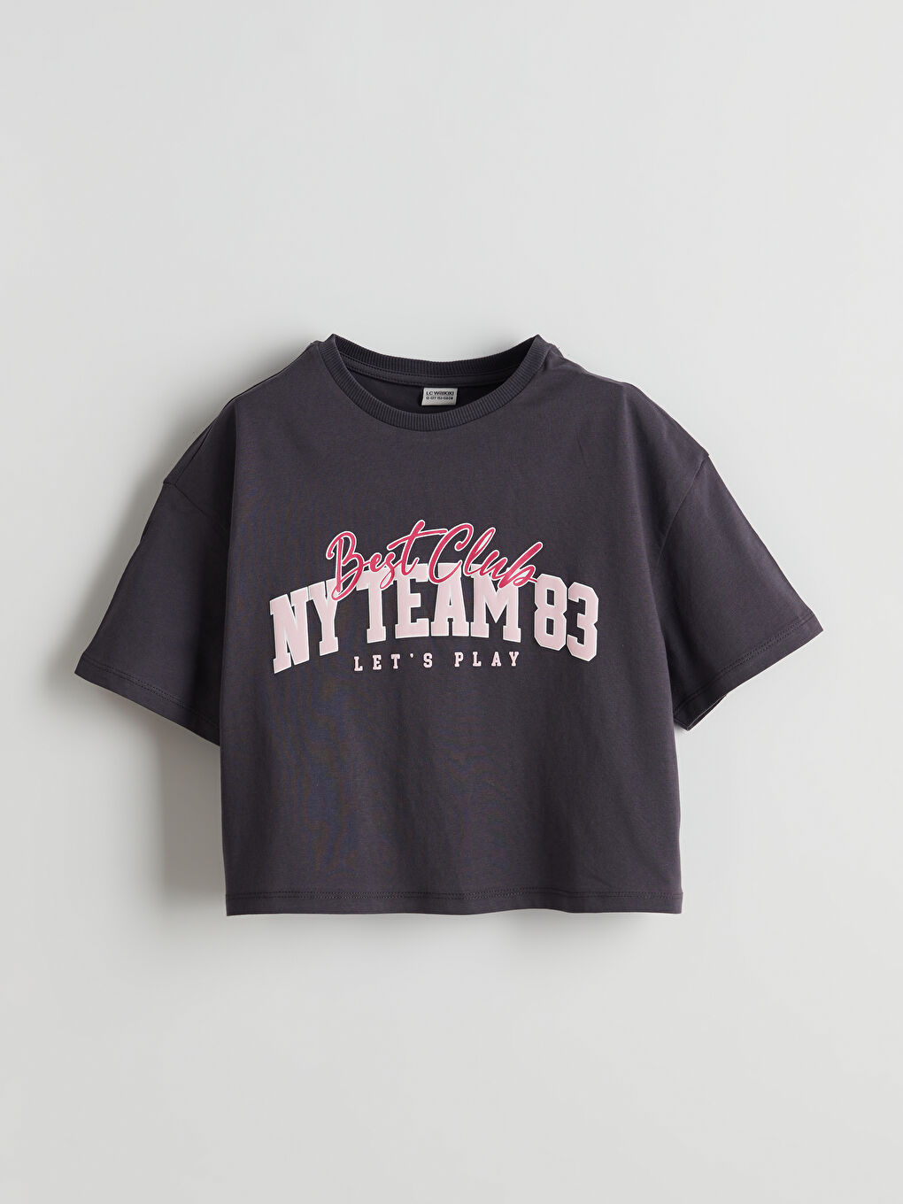 Antrasit Bisiklet Yaka Kız Çocuk Tişört