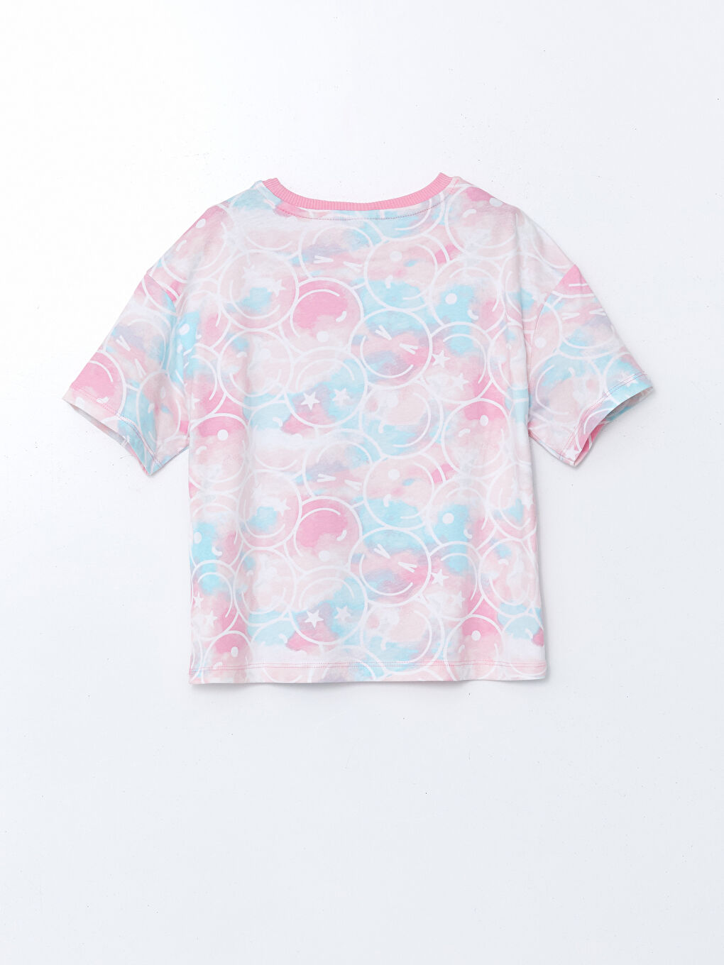 Pembe Bisiklet Yaka Kız Çocuk Tişört-1