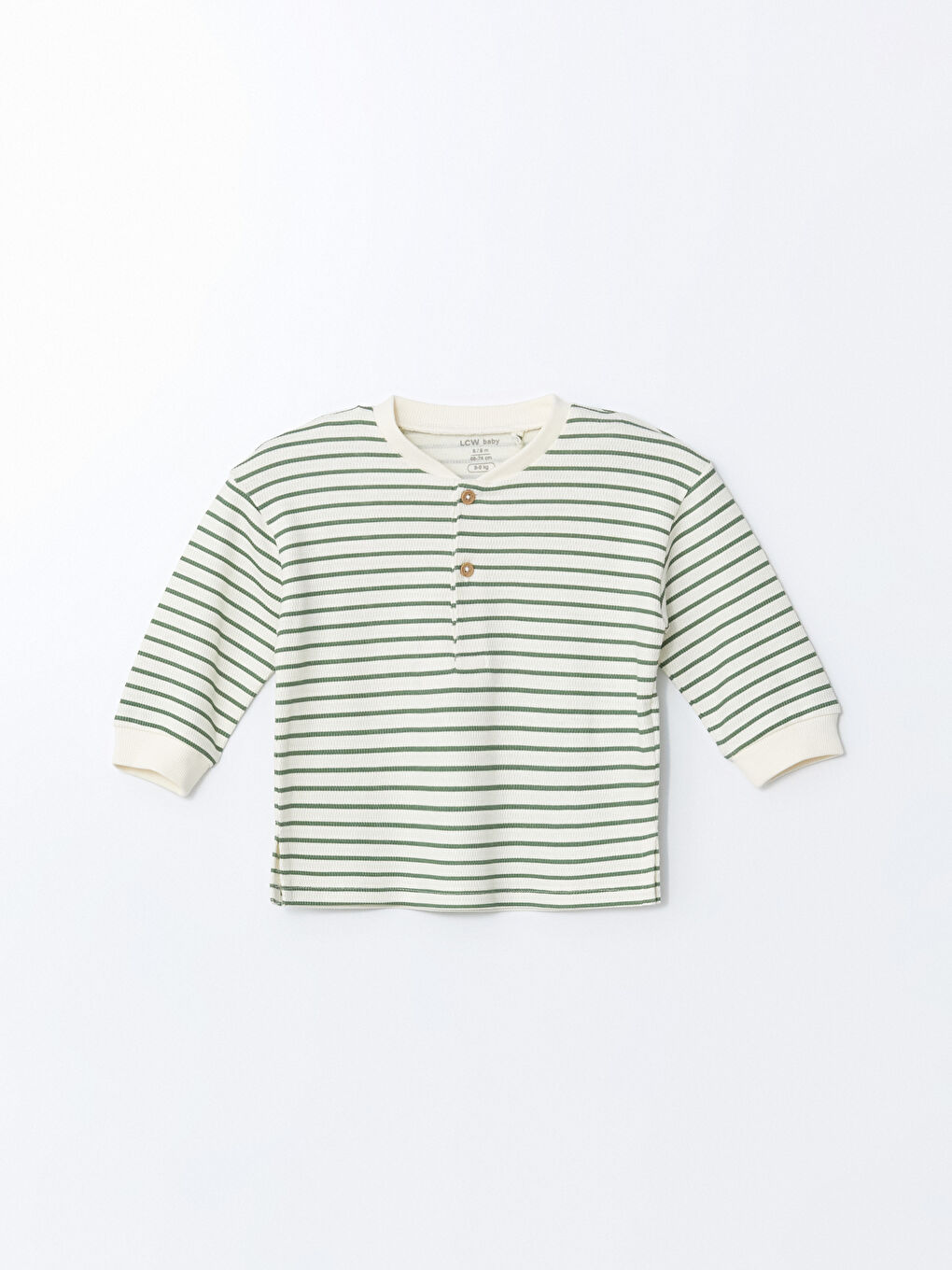 Ekru Düğmeli Çizgili Erkek Bebek Tişört