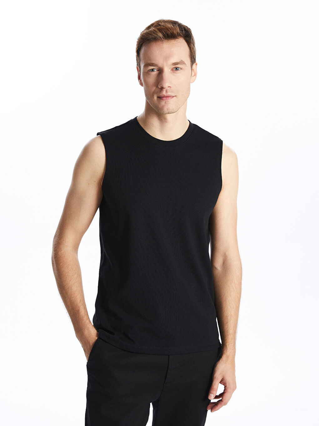 Siyah Bisiklet Yaka Erkek Kolsuz Tişört