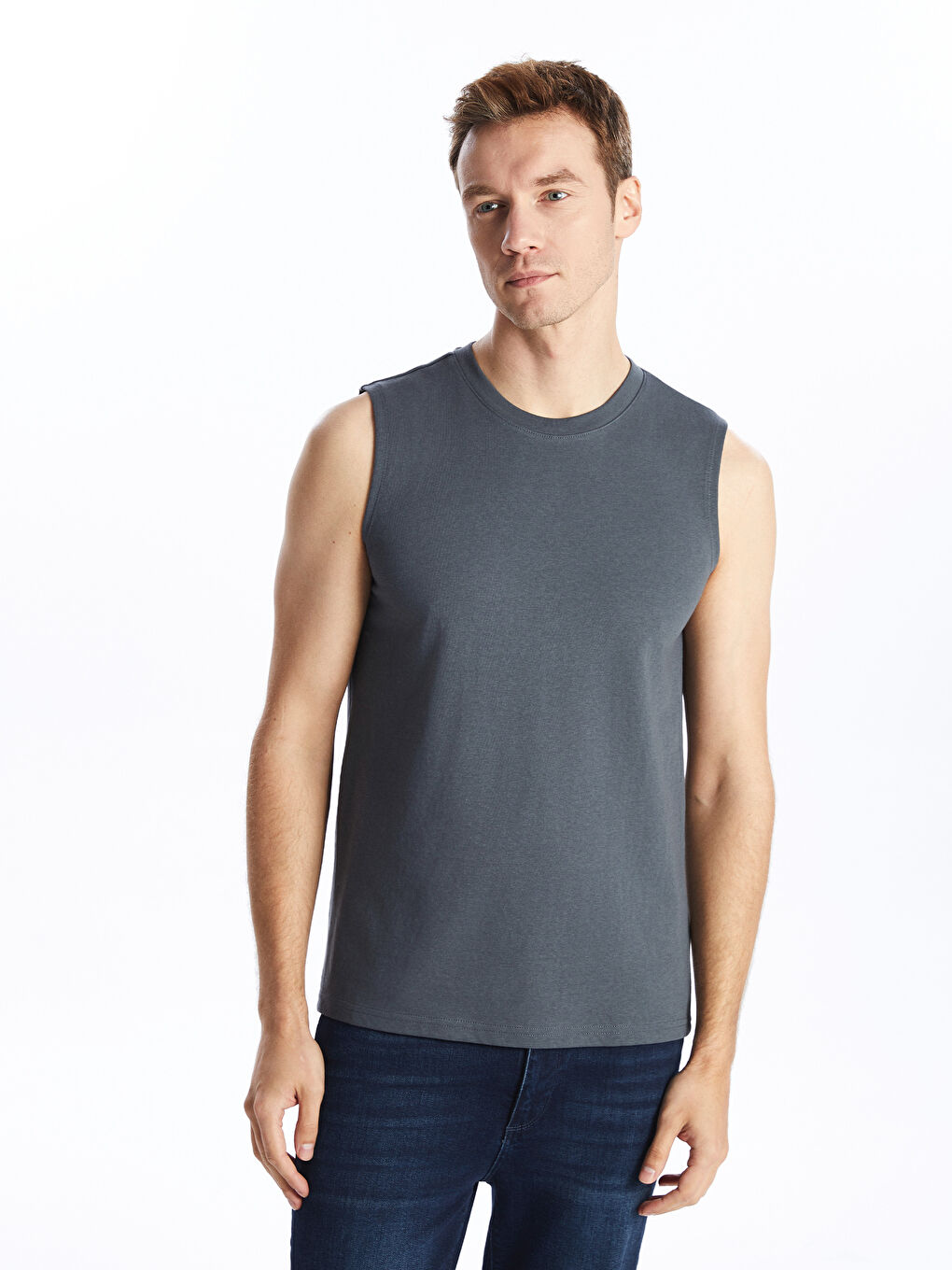 Gri Bisiklet Yaka Erkek Kolsuz Tişört