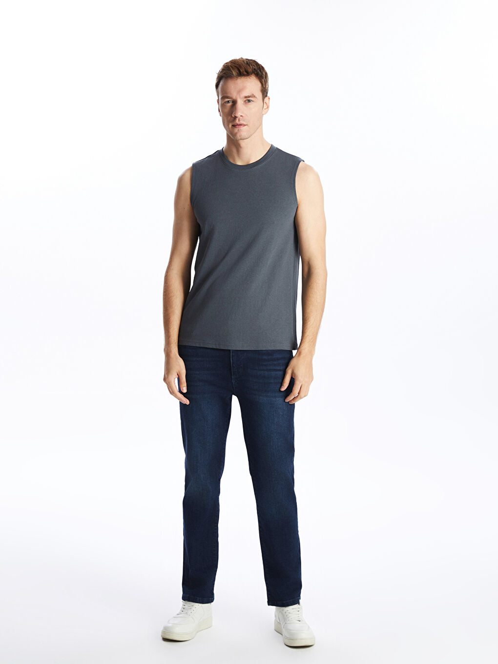 Gri Bisiklet Yaka Erkek Kolsuz Tişört-1