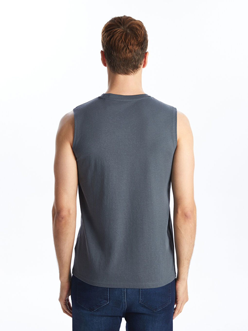 Gri Bisiklet Yaka Erkek Kolsuz Tişört-3