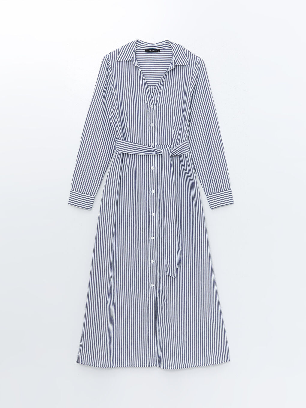 LCW Vision Striped Women's Midi Shirt Dress with Sash -S5BB11Z8-LEN
