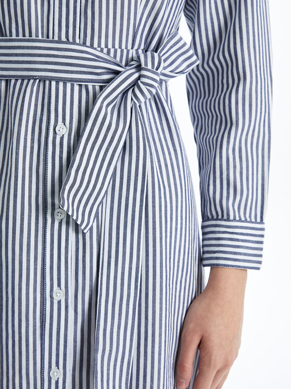LCW Vision Striped Women's Midi Shirt Dress with Sash -S5BB11Z8-LEN