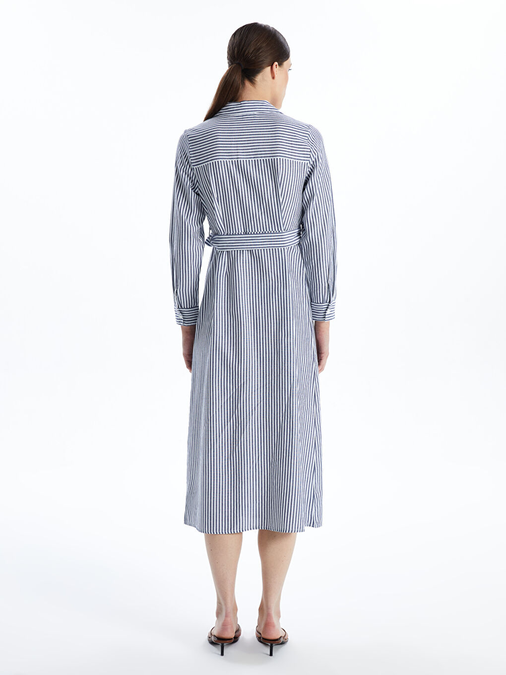 LCW Vision Striped Women's Midi Shirt Dress with Sash -S5BB11Z8-LEN