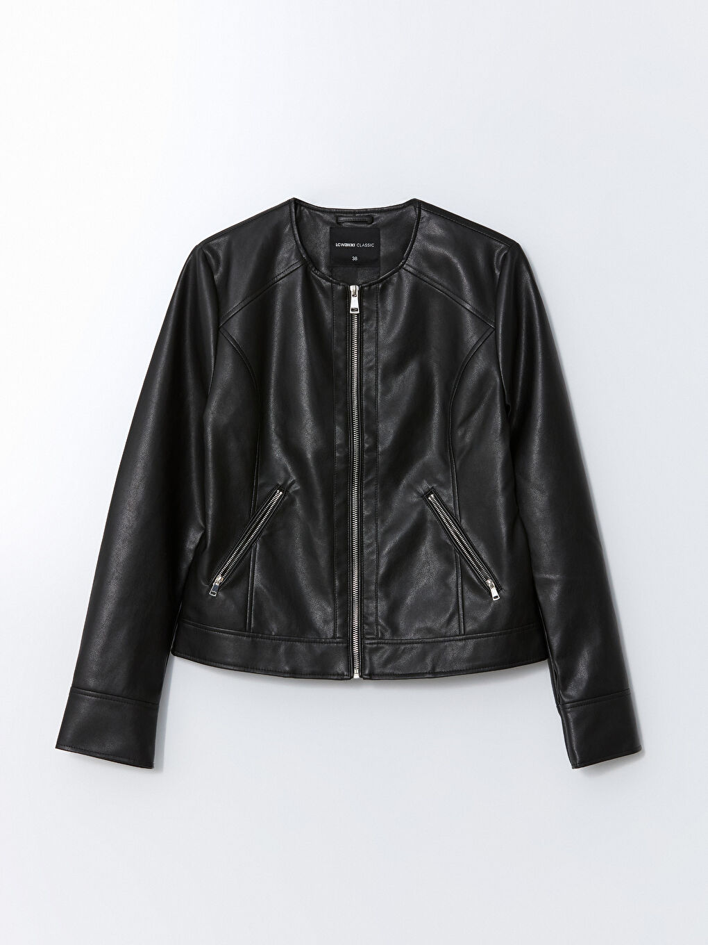 Crew Neck Women's Faux Leather Jacket -S5BB19Z8-CVL