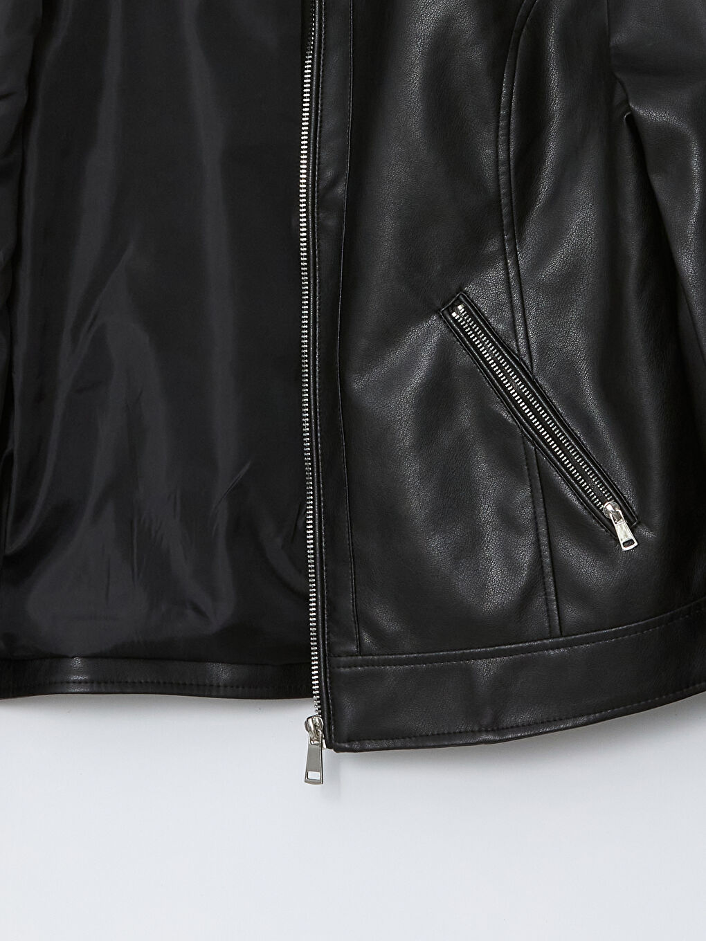Crew Neck Women's Faux Leather Jacket -S5BB19Z8-CVL