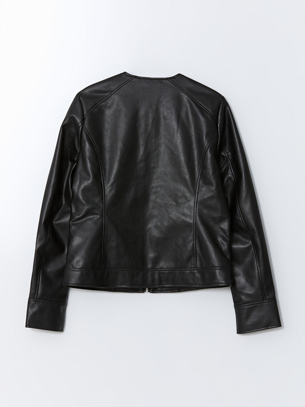 Crew Neck Women's Faux Leather Jacket -S5BB19Z8-CVL