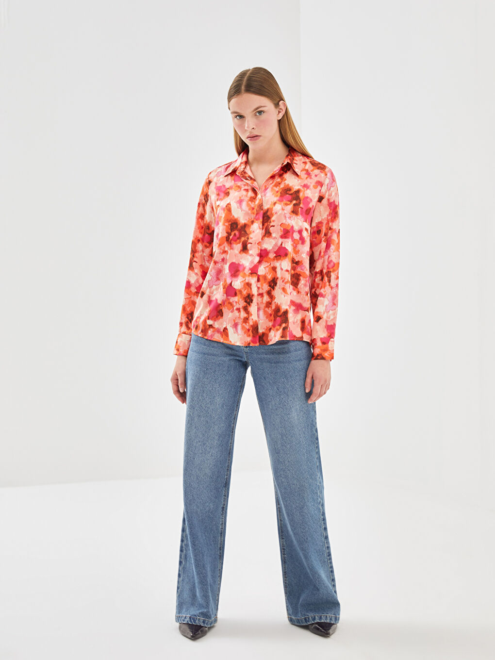 Loose Fit Women's Satin Shirt -S5BC04Z8-LT4
