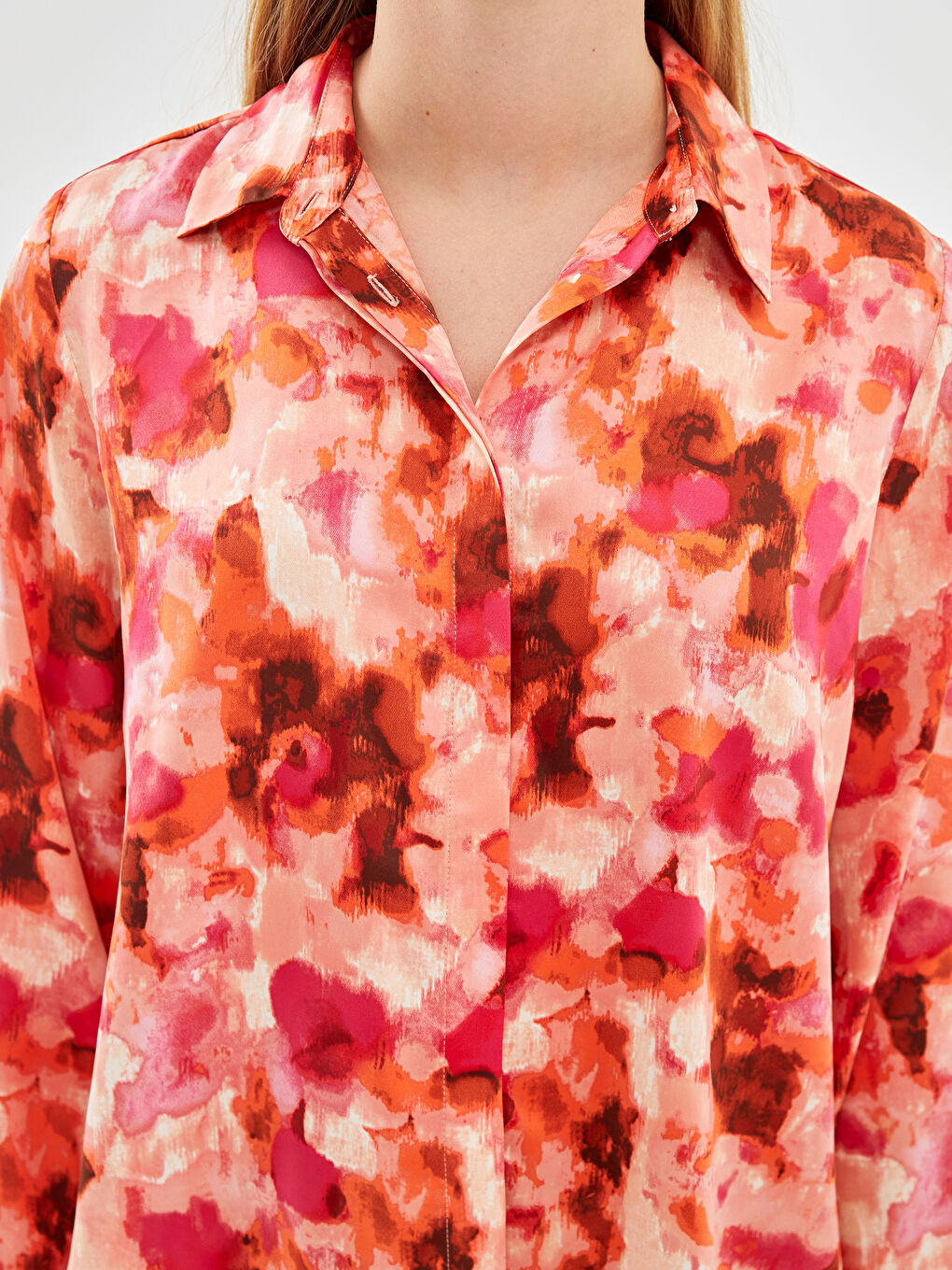 Loose Fit Women's Satin Shirt -S5BC04Z8-LT4