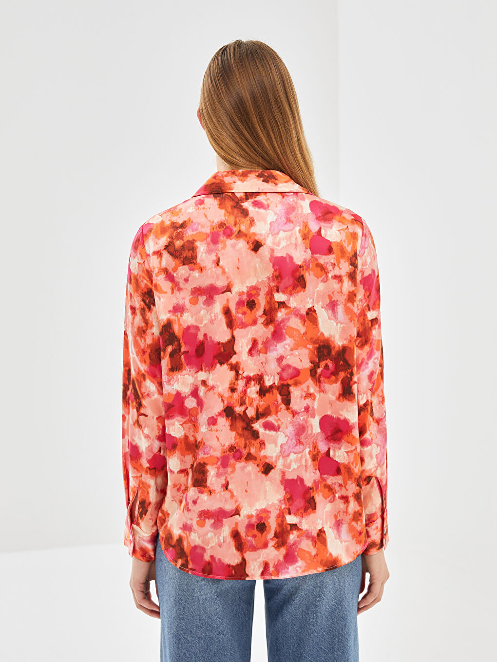 Loose Fit Women's Satin Shirt -S5BC04Z8-LT4