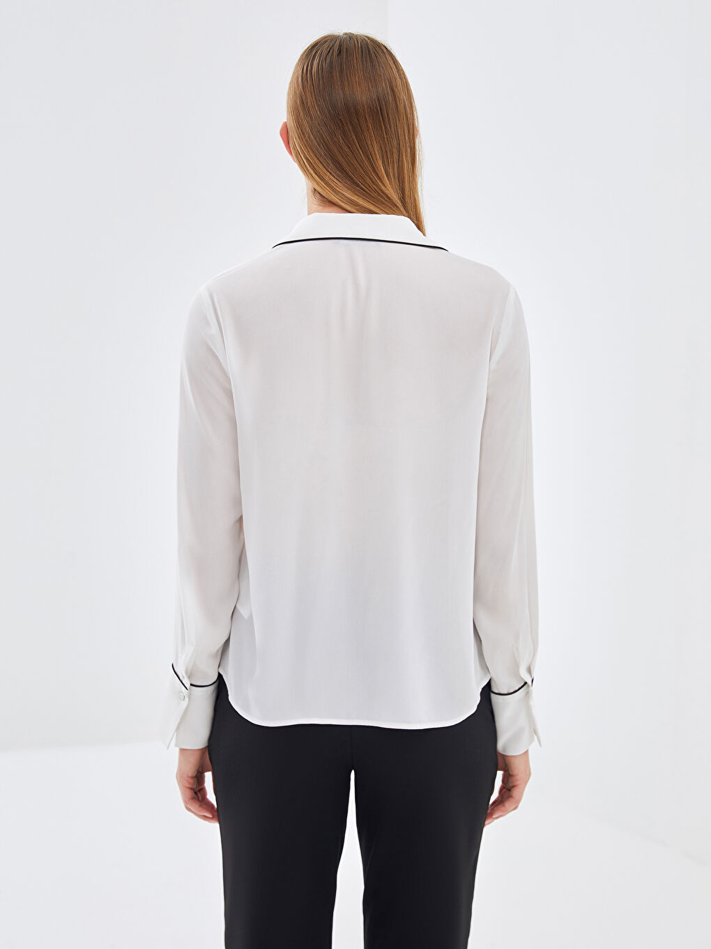 Collared Neck Plain Dobby Fabric Women's Blouse -S5BC09Z8-R9J