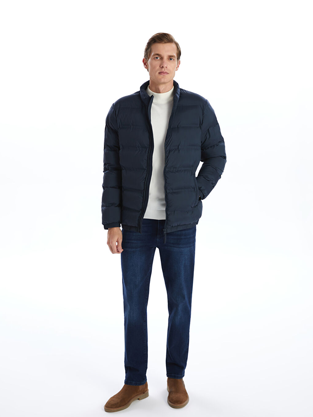 بالطو منتفخ بياقة قمع للرجال بمقاس عادي-1