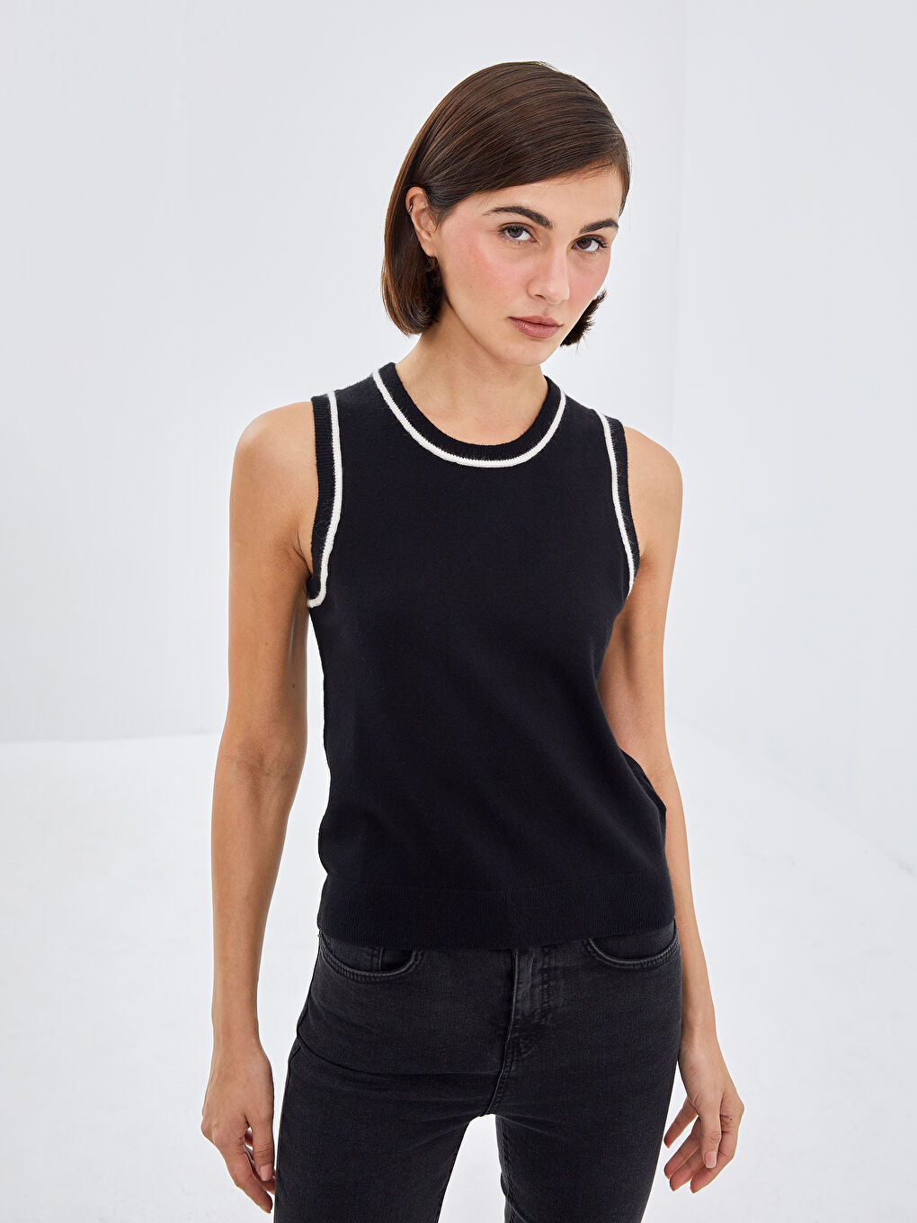 Crew Neck Contrast Women's Sweater -S5BD42Z8-CVL