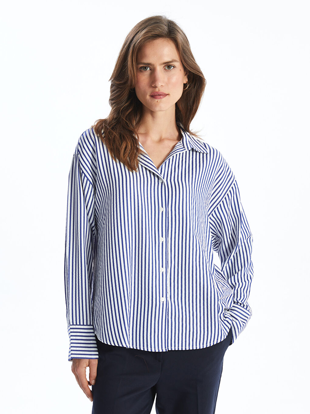 Striped Poplin Women's Shirt -S5BD71Z8-LEN