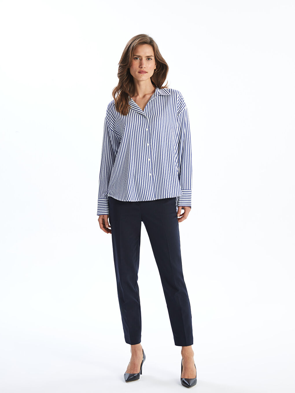 Striped Poplin Women's Shirt -S5BD71Z8-LEN