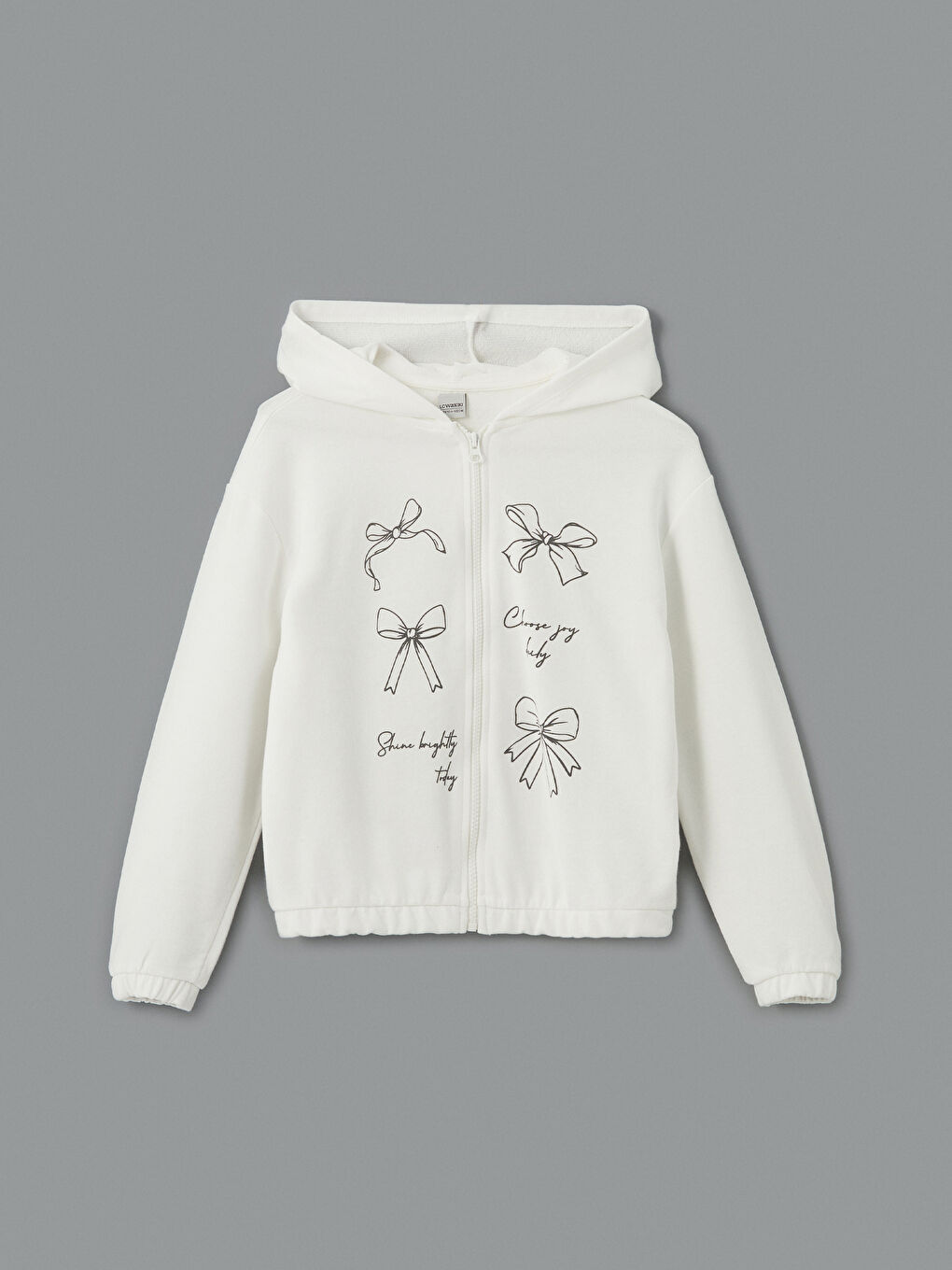 Hooded Bow Printed Girls' Zipper Sweatshirt
