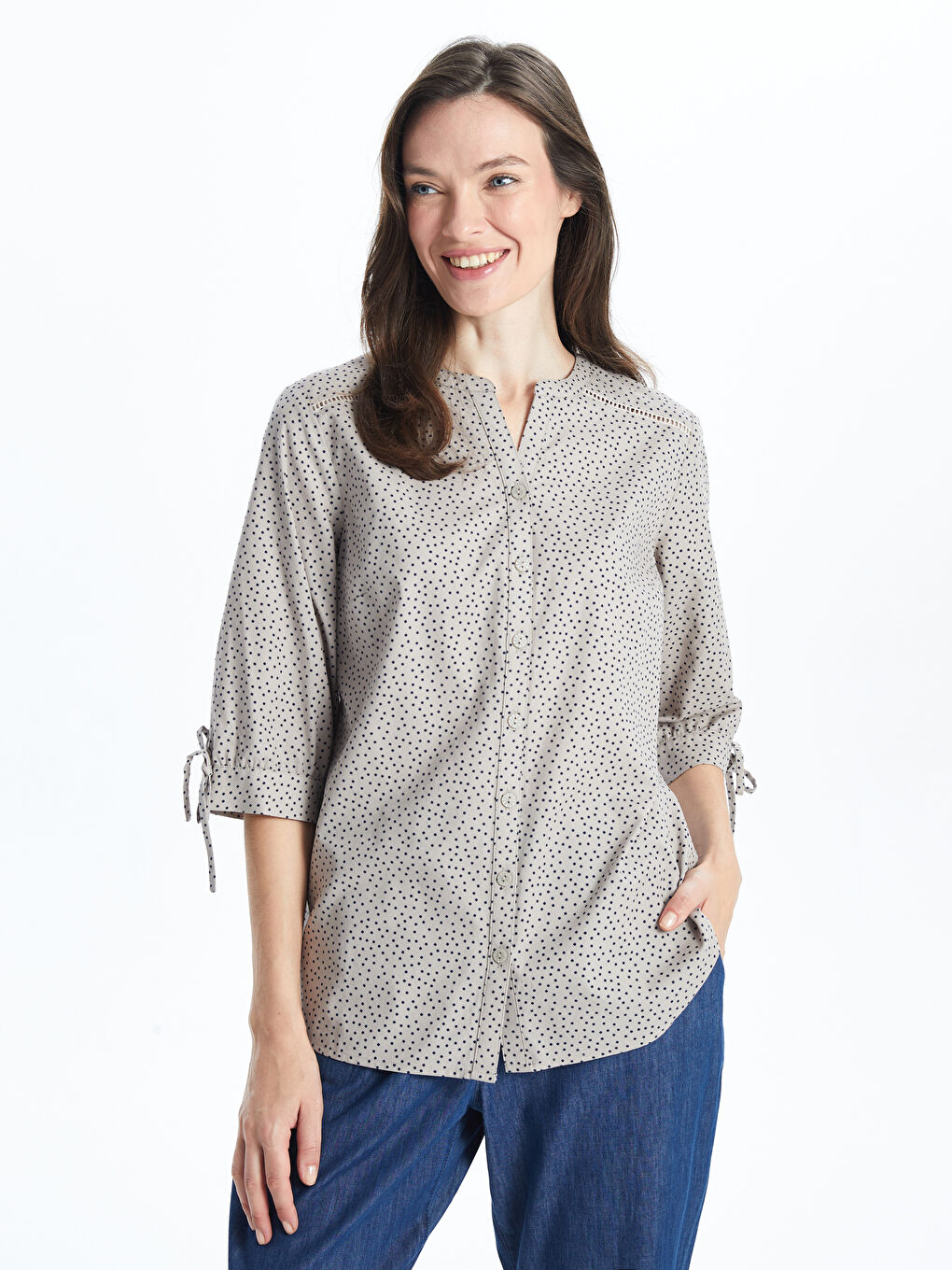 Notch Neck Polka Dot Women's Shirt -S5BE20Z8-LQK