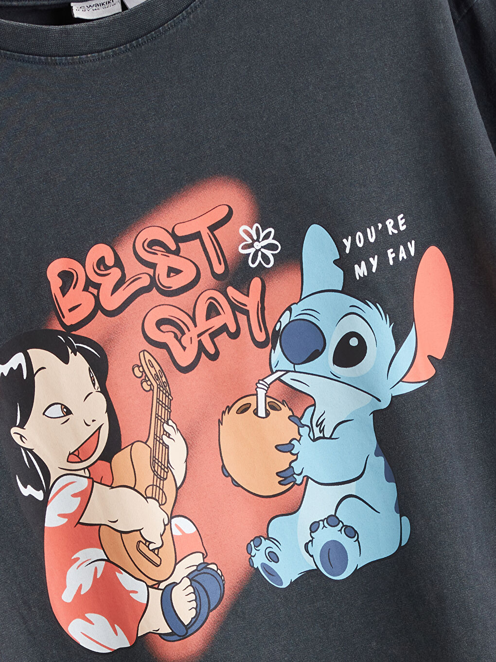 Crew Neck Lilo and Stitch Printed Girls' T-Shirt -S5BE50Z4-502