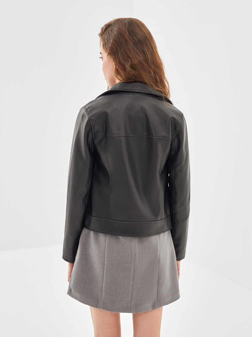 Biker Neck Women's Faux Leather Jacket-4