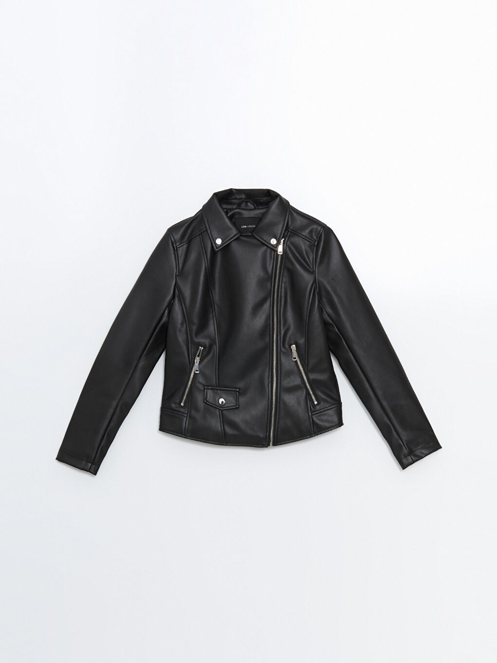 Biker Neck Women's Faux Leather Jacket-5