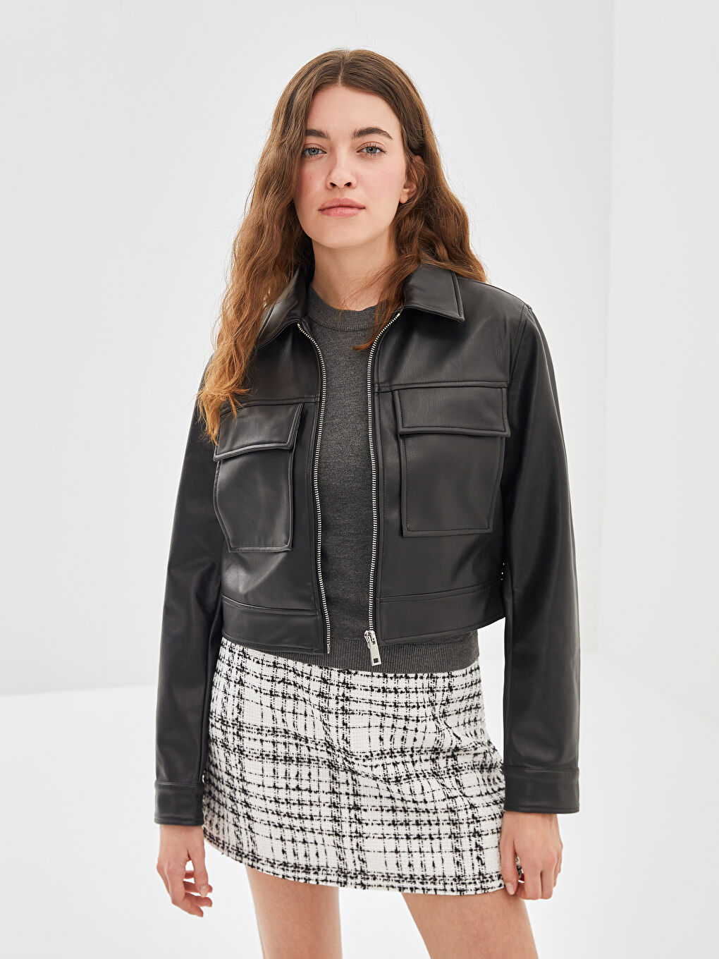 Collared Neck Women's Faux Leather Jacket -S5BF19Z8-CVL