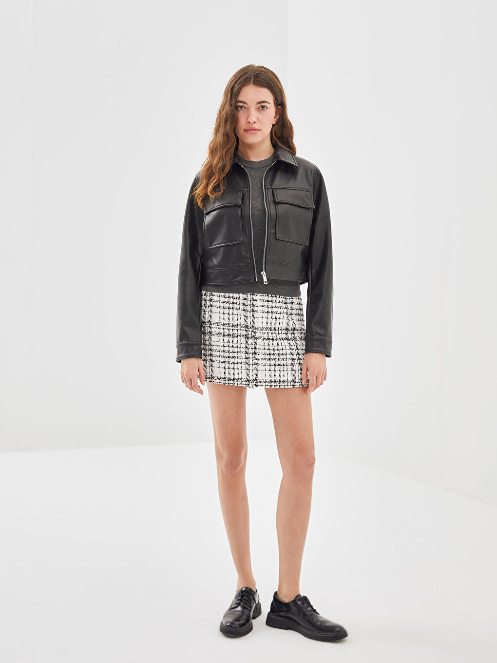 Collared Neck Women's Faux Leather Jacket -S5BF19Z8-CVL