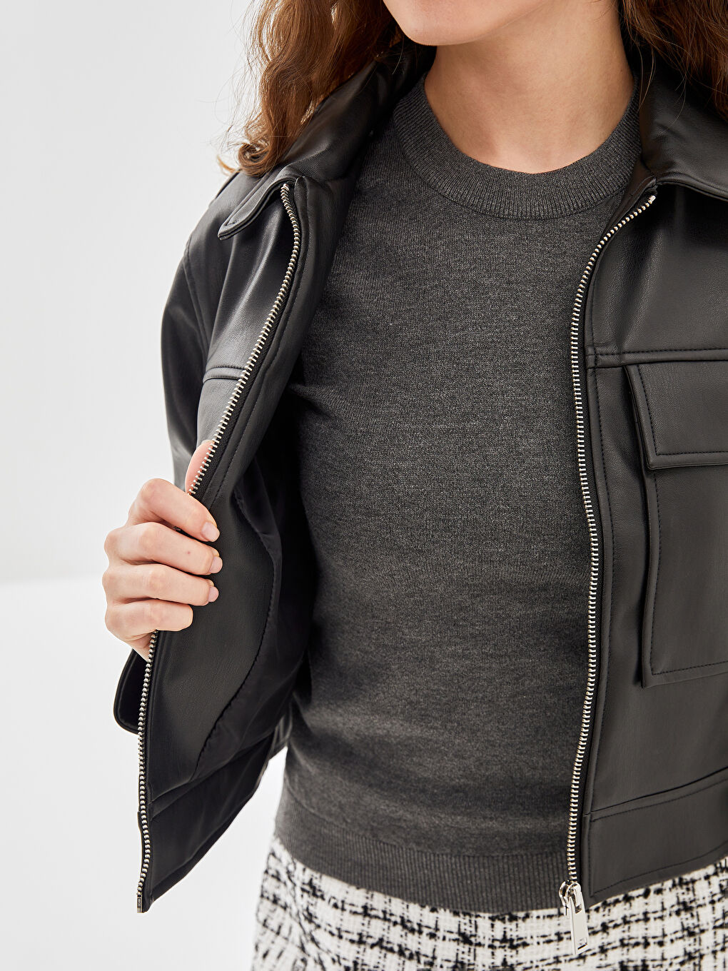 Collared Neck Women's Faux Leather Jacket -S5BF19Z8-CVL