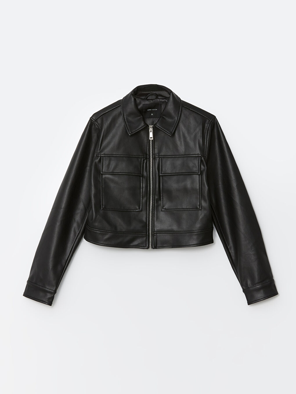 Collared Neck Women's Faux Leather Jacket -S5BF19Z8-CVL