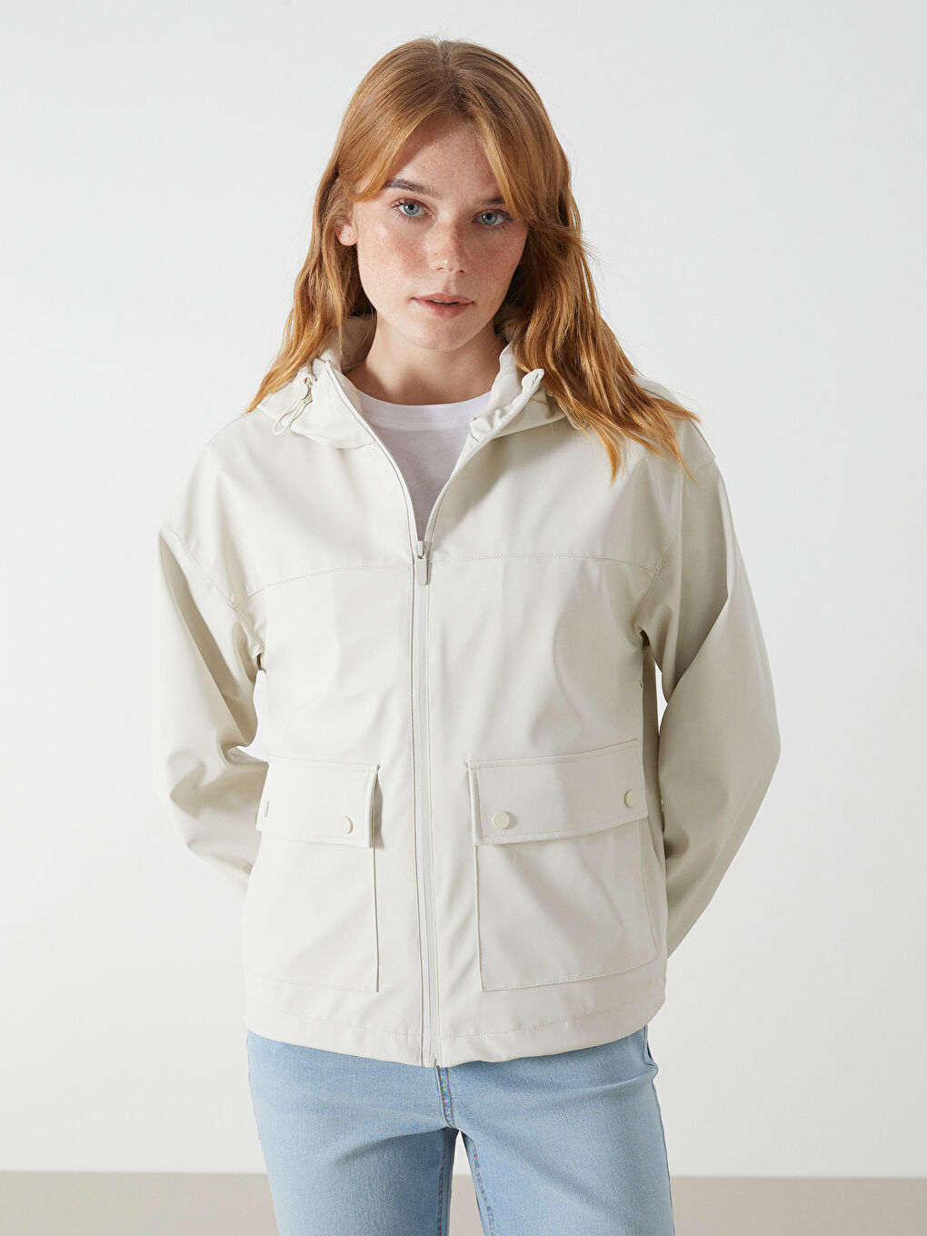 Hooded Faux Leather Women's Raincoat -S5BF20Z8-QKP