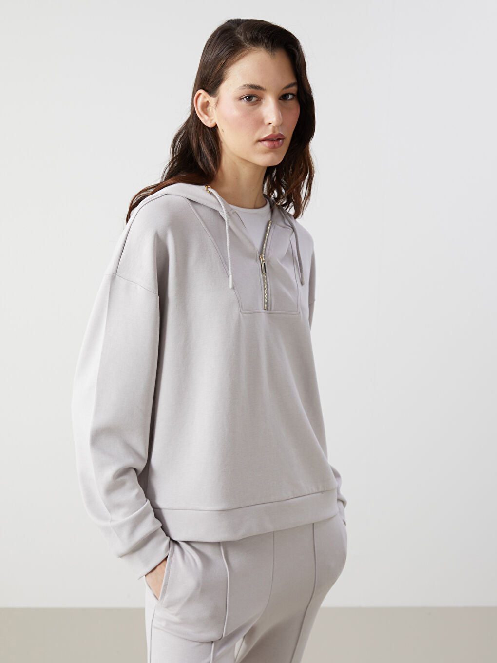 LCW Vision Gri Loose Fit Kadın Hoodie